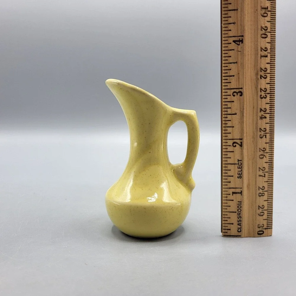 Vintage Yellow Ceramic Miniature Pitcher Vase With Handle Home Shelf Decor